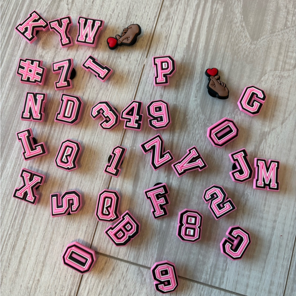 Pink And White Number And Alphabet Croc Charms